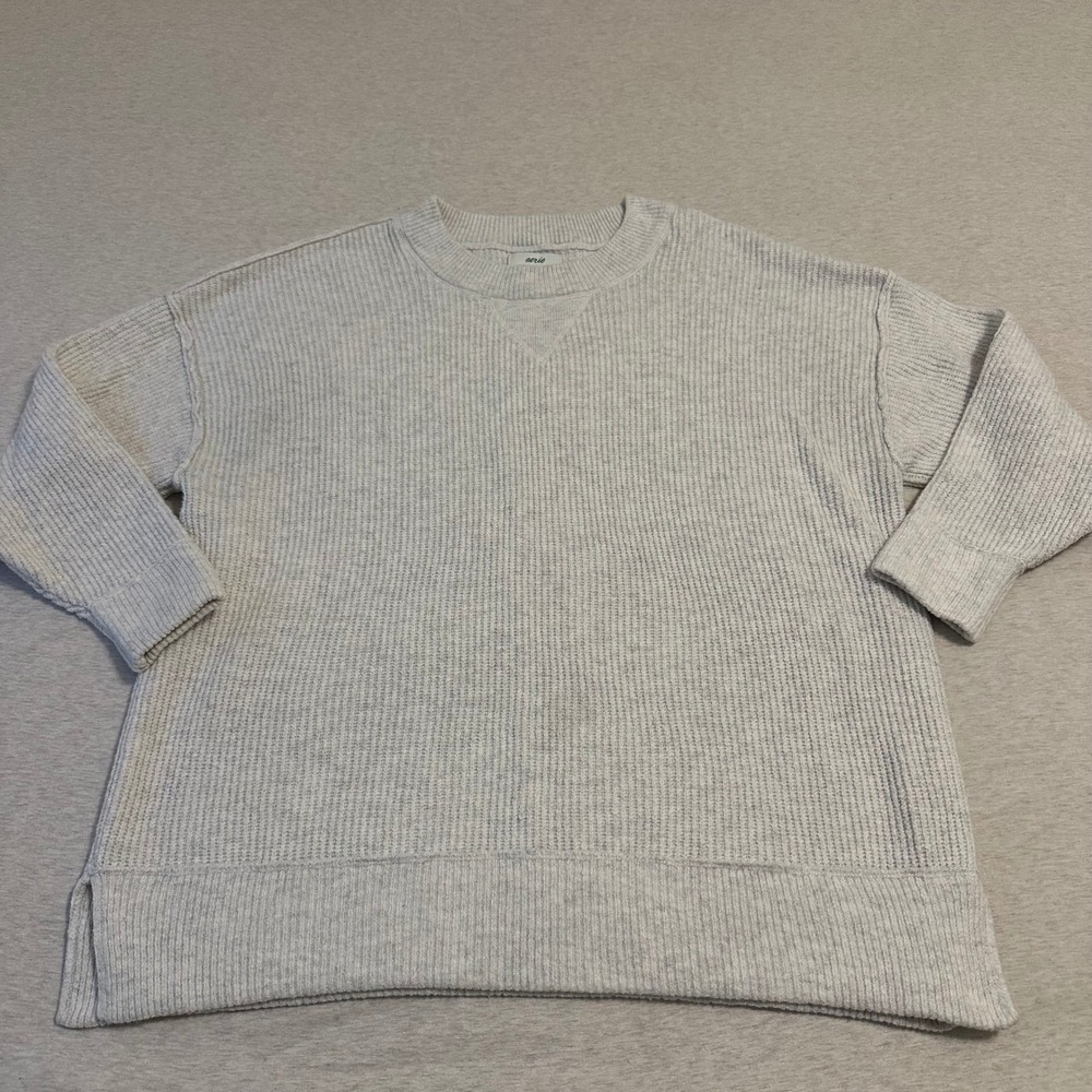 Aerie Womens‎ Oversized Ribbed Crew Neck Sweater Heathered Oatmeal Gray Small